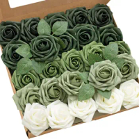 D-Seven Artificial Flower 25/50pcs Shades of Green Flower with Stem for DIY Wedding Bouquet Centerpiece Boutonniere Table Decor