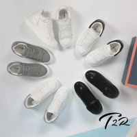 T2R 正韓空運-經典款真皮造型小白鞋休閒鞋-增高約8公分(黑/白/灰/白銀/彩色車線)