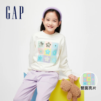 【GAP】女童裝 Logo小熊印花/趣味圓領大學T-奶白色(890206)