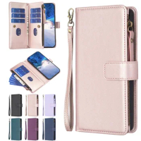 Multifunctional Flip Leather Phone Case For Samsung Galaxy S23 Ultra S24 Plus S22 S21 S20 FE Zipper Wallet Card Book Cover Coque