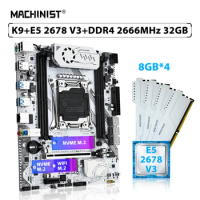 MACHINIST X99 K9 Set Motherboard Kit LGA 2011-3 Intel Xeon E5 2678 V3 Processor CPU RAM DDR4 32GB=4pcs*8GB 2666MHz Memory NVME
