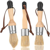 3 Pack Chalk Paint Brushes Kit For Furniture Reusable Flat And Round Chalk Paint Brushes Set For Folk Art Home Decor