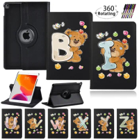 Case for IPad 9th Generation 10.2 Tablet Cover Stand Case IPad 9 2021 360 Degree Rotating bear initial pattern Leather cover