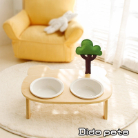 Dido Pets 陶瓷製木架款 斜口護頸寵物碗 雙碗款-小花/小樹款(PT089)
