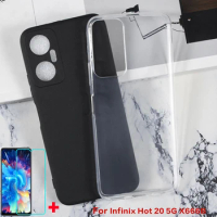 2in1 Tempered Glass on Infinix Hot 20 5G X666B Silicone Caso Soft Black TPU Phone Case For Pelicula Infinix Hot 20 5G 6.6" Cover