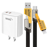 【HANG】22W PD+QC快充 雙Type C 充電頭C66-白+AWEI 雙子星四合一iphone與雙Type-C快充通用快速線