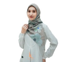 motif flower hijab segi 110x110 sage Muslim Voal Kerudung Empat Wanita