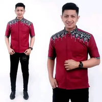 Kemeja Batik Kombinasi Lengan Pendek Pria putih 1 M