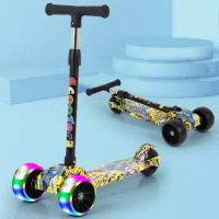 Children's Scooter 3 Wheel Scooter with Flash Wheels Kick Scooter for 3-12 Year Kids Adjustable Height Foldable Children Scooter