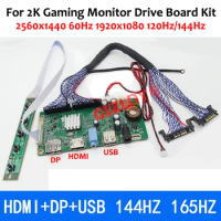 For 2K 2560x1440 60hZ 1920x1080 JRY-W87XX-CV1 Gaming 2K LCD Monitor Driver Board Kit HDMI+DP+USB 60Hz 144HZ 165HZ HDR FREESYN