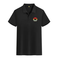 Men's Summer New Product Men's Trendy Brand High Street Short sleeved Loose T-shirt Creative Polo Shirt Black Cat Sunset Print