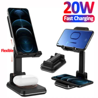 20W 2 in 1 Wireless Fast Charger Stand Foldable Charging Tablet Phone Desk Holder Dock For iPhone 14 13 Pro Max Samsung AirPods