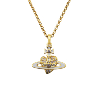 Vivienne Westwood 閃耀紫水晶淺灰琺瑯反向愛心行星土星項鍊 金色
