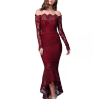 Sexy Women Long Sleeve Off Shoulder Lace Cocktail Wedding Bodycon Dress Lace Cocktail Wedding Bodycon Sexy Women Dress