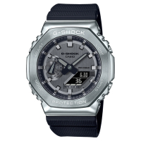 CASIO卡西歐 G-SHOCK 百搭銀黑 金屬錶殼 八角形錶殼 GM-2100-1A_44.4mm
