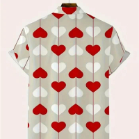 Hawaiian Men's Shirt Luxury Short Sleeve T-Shirt XS-5XL Men's Lapel Casual Business Shirt Men's 3D Printing Love Top Shirt 2024