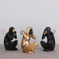 Three wise resin monkey statues for home Buddhist décor Don't listen, don't talk, don't watch, monkey L3
