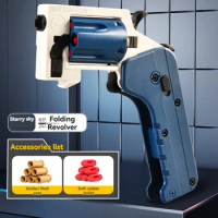 Folding Revolver Gun Shell Throwing Pistol Fidget Anti-stress Gun Weapons Toy Manual Shooting Launcher for Boys Adults Gifts