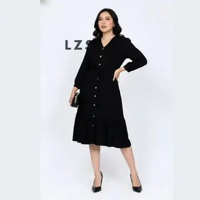 Sakira Midi Dress LEZAHRASIGNATURE Tunik Basic Polos Fit XL Katun Lembut OFFICE WEAR M HITAM