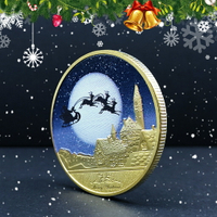圣誕平安夜紀念章金彩色硬幣 新年禮品許愿好運金幣銀幣牙仙幣