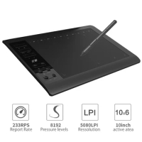 10moons G10 Digital Art Graphics Drawing Tablet 10 x 6 Inches Ultralight Art Creation Sketch with Battery-free Stylus 8 Pen Nibs