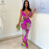 VAZN 2022 New Luxury Designer Young Sexy Beach See Through Spaghetti Strap Backless Women High Waist Long Pencil Dres