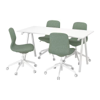 TROTTEN/LÅNGFJÄLL 會議桌和椅, 白色/灰綠色, 160x80 公分