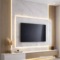 Backdrop TV Minimalis Modern LED Backlight Panel TV Dinding HPL Rak TV Dinding Custom TV 55inc (142x