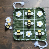Tic Tac Toe Game Bees Portable with Drawstring Hand Crocheted Board Game Kids Gift Idea Summer Craft Family Game Night Christmas