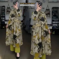 Namira One Set Wanita Kekinian Tunik Rayon Premium Baju Setelan Celana Kulot Korean Style LD 110 cm 