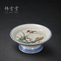 hand-painted lotus bird enamel pot appreciation plate Jingdezhen hand-made ceramic high foot fruit plate ornaments