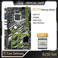 B250 Mining Motherboard Kit With G3900 CPU LGA 1151 12XPCIE Graphics Slot X16PCIE Supports DDR4 DIMM RAM ETH Miner Motherboard