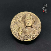 復古擺件銅章南海觀音銅佛觀世音菩薩童子拜觀音銅章實心銅大銅章1入
