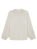 เสื้อเชิ้ตผู้หญิงแขนยาว V-Neck Loose Poplin Linen Shirt สีกากี Peyote