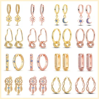 New 925 Sterling Silver Gold and Rose Gold Collection Drop Earrings 925 Silver Women's Fine Jewelry Anniversary Earrings Gift