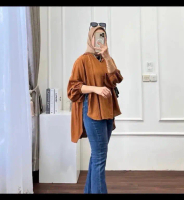 Livia Blouse  Top  Crinkle - Atasan Wanita -Kemeja Style Airflow Cringkle Oversize Panjang Baju Kore
