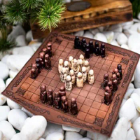 1 Set Chess Board Game Set Faux Leather Checkerboard Resin Chess Pieces Strategy Game Travel Chess Set Portable Chess Set