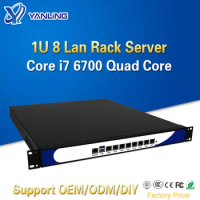 Yanling 19 Inch Rack-mounted Server Chassis 1U Firewall Appliance with Intel i7 6700 8 Gigabit Lan Support 4*fibre optical ports
