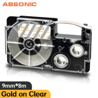 Absonic 9mm 3/8" Labeling Tape for Csaio XR-9WE XR-9XG Gold on Clear Compatible for Casio KL-60 KL-120 KL-C500 Label Typewriter