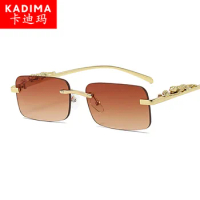 new fashion frameless cut edge sunglasses women men 2024 personalized leopard decoration popular outdoor driving shades uv400