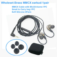 MMCX brass Earbud with Microphone Replacement Earphone Cable Fit Shure Earphone SE215 Se535 UE900 SE846 SE315
