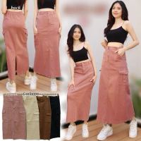 BY SYENDI Rok Soft Jeans Panjang Wanita – Rok Modis Keren Model A-Line Belahan Belakang