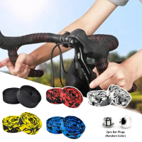 เทปแฮนด์บาร์ 1 คู่ สำหรับจักรยานเสือหมอบ เทปแฮนด์บาร์แบบหล่น สำหรับ Fixie พร้อมปลั๊กบาร์ เข็มขัดกันล