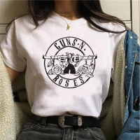 Fashion Punk T Shirt Guns N Roses T-Shirt Women White Tshirt Street Rock Women Tops Pistola N Roses Print Graphic Hip Hop Tees