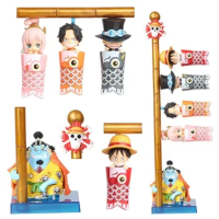Anime One Piece WCF Carp Streamer Luffy Jinbe Ace Sabo Shirahoshi Figure Cartoon Cute Statue Figurine Ornaments Model Toys Doll
