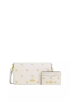 Coach Boxed Anna Foldover Clutch Crossbody Bag And Card Case Set With Star Print Gold Chalk Multi