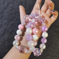 Universal Phone Case Anti Drop Sling Short Wrist Colorful Cat Palm Bead Beads Bursting Round Bead Pendant Mobile Phone Strap
