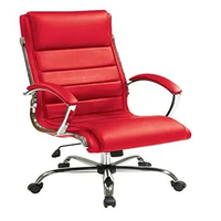 Adjustable Executive Office Chair with Padded Arms Lumbar Support Chrome Accents Ergonomic Rolling Commercial Use Red Faux