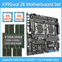 X99 Dual Z8 Dotherboard KIT With 2pcs XEON E5 2686 V4 Processor and 8*32gb=256GB ddr4 2133mhz ECC REG RAM