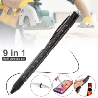 9 In 1 Multitool Ballpoint Pen Touch Screen Pen LED Light Stylus Ruler Bottle Opener Flat / Cross Screwdriver Pen Clip Men Gift